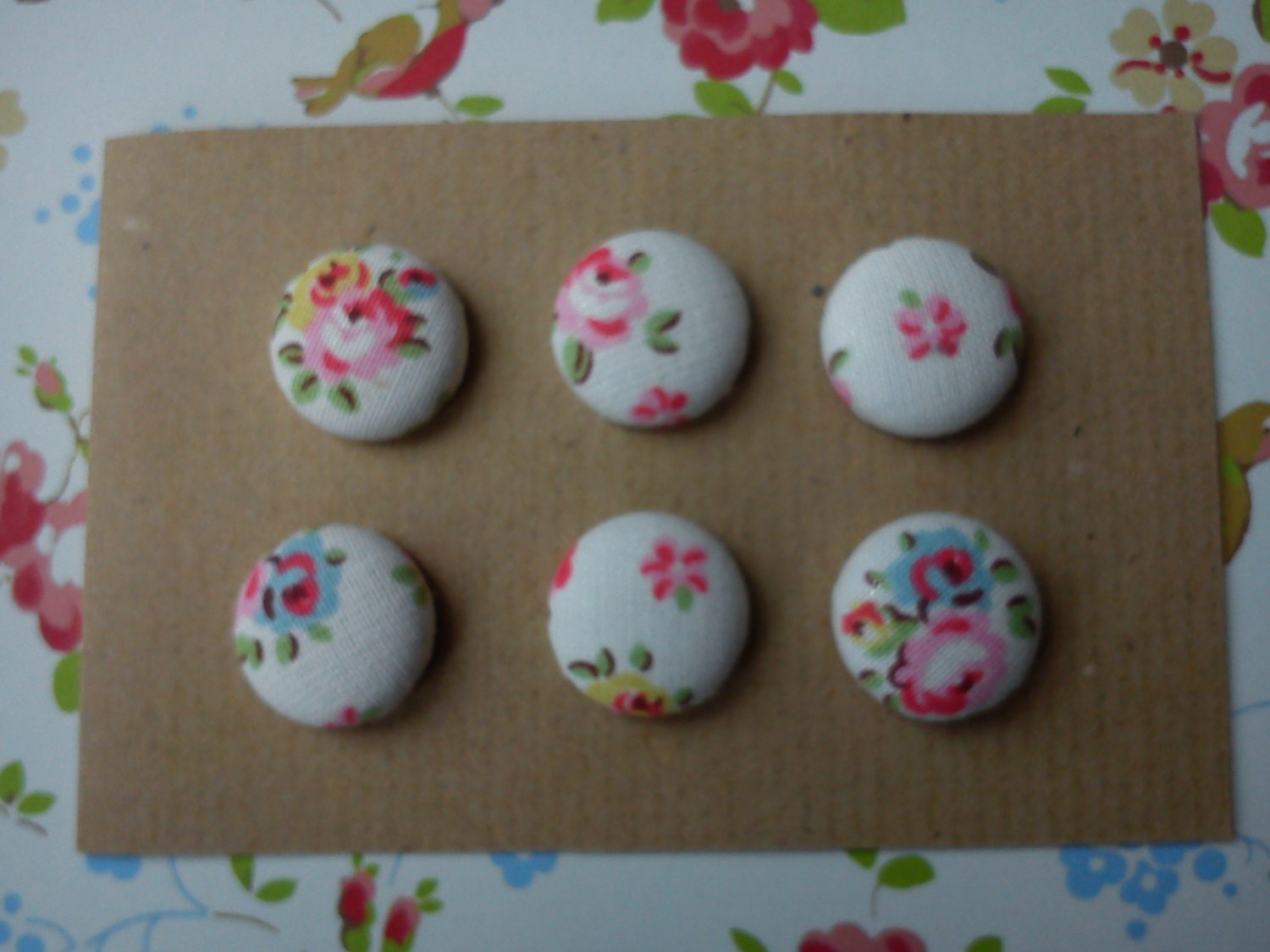 Cath Kidston fabric covered button fridge magnets set of 6 Hampton Rose