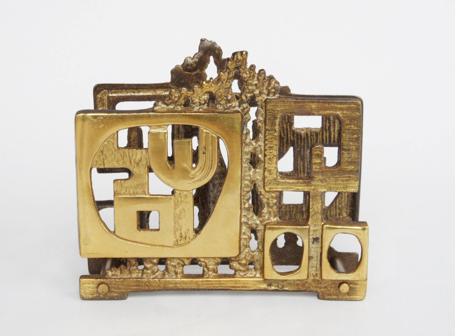Israel Abada vintage brass letter rack modernist midcentury modern retro vintage metal gold colour LOVE judaica