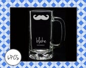 SIX Personalized Glass Beer Mug w/ a Mustache, Lips, or Bowtie -  Gifts for Him, Wedding Favors, Groomsman Gift, Groomsmen Gifts