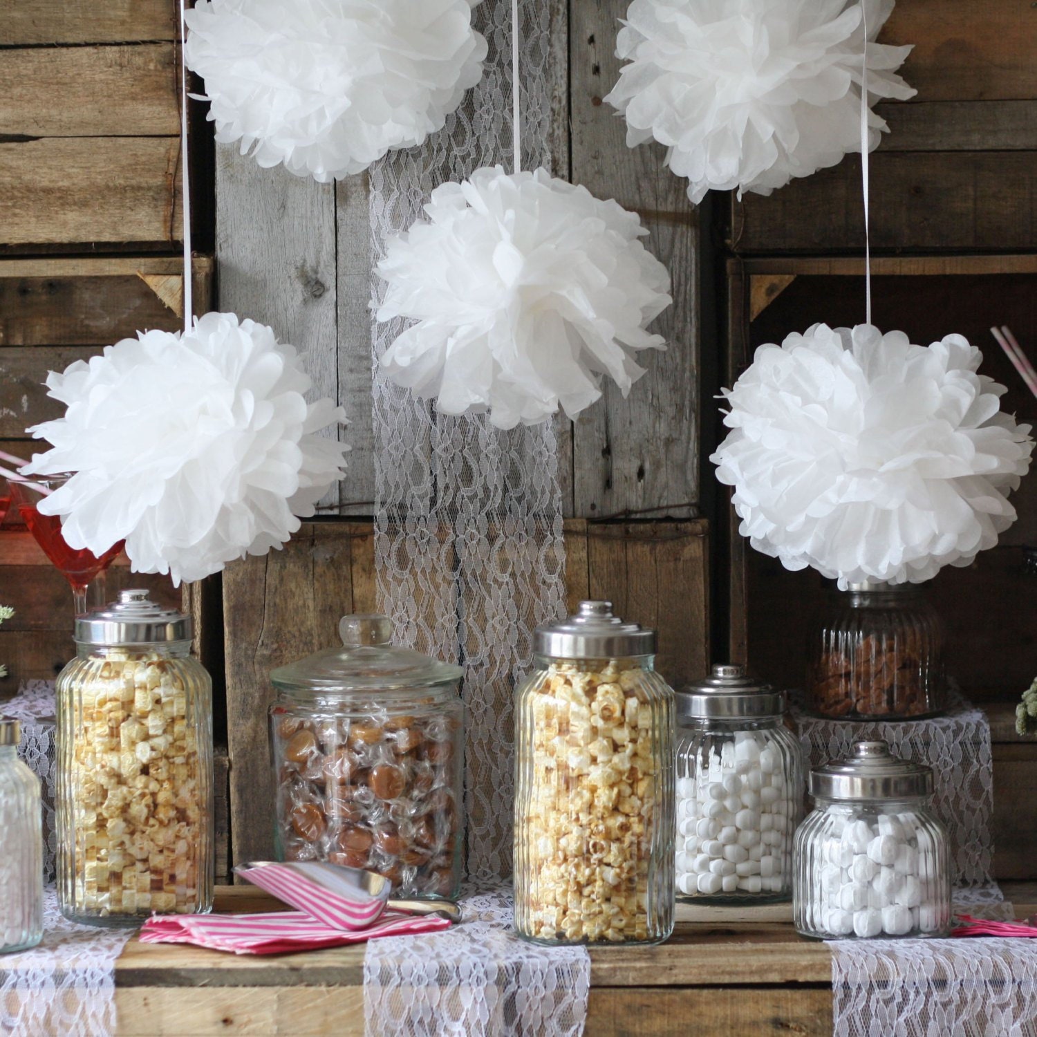 White 10" Tissue Paper Pom Poms Wedding  Reception Birthday Party Decoration Baby Girls Nursery Room  Baby Shower Favor 6 Count
