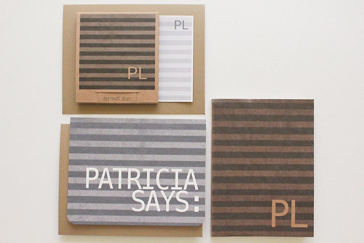 personalized stationery set - black, white & grey stripes - monogrammed notebook, cards and memo pad / jotter