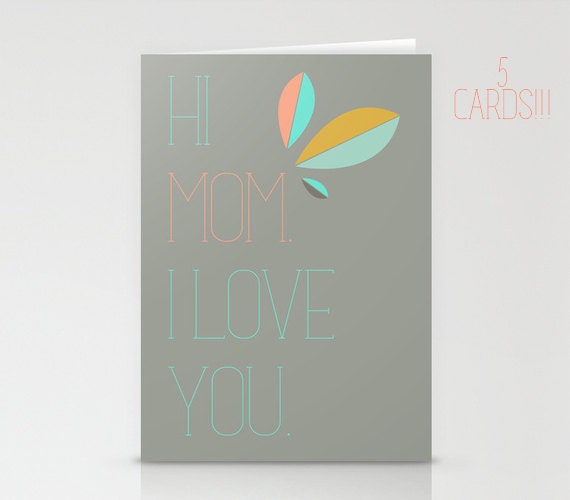 Hi Mom. I Love You. Mother's Day Cards Set of 5 By Pencil Me In /// Mother's Day Pastel Spring Leaves