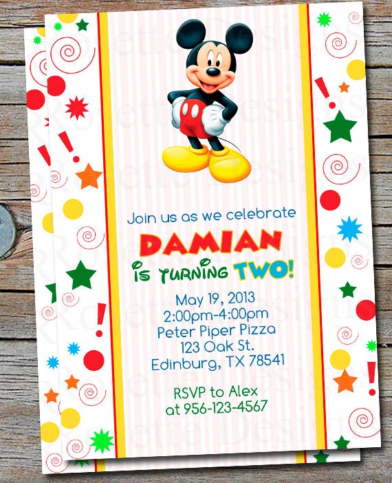 MICKEY MOUSE invitation - birthday invite customized - personalized invitation -  New - nice - blue red yellow black - digital printable diy