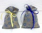 Set of 100 Favor bags Linen bags Rustic bags Gift Bags Candy bags Wedding bags Baby shower Party bags Blue bags with ribbons