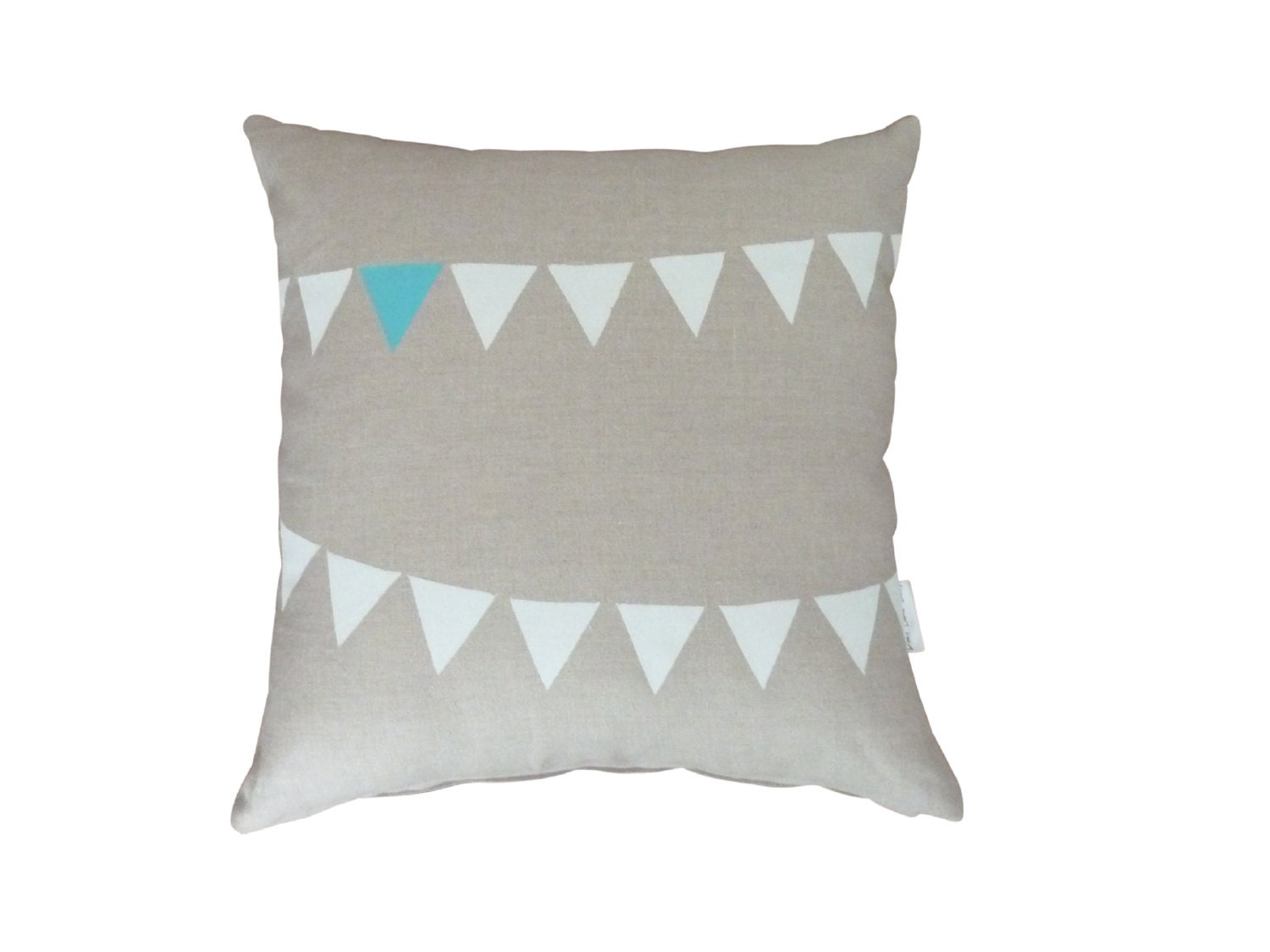 Linen cushion cover / pillow cover - 100% natural linen with hand printed  Bunting / Garland in white and blue