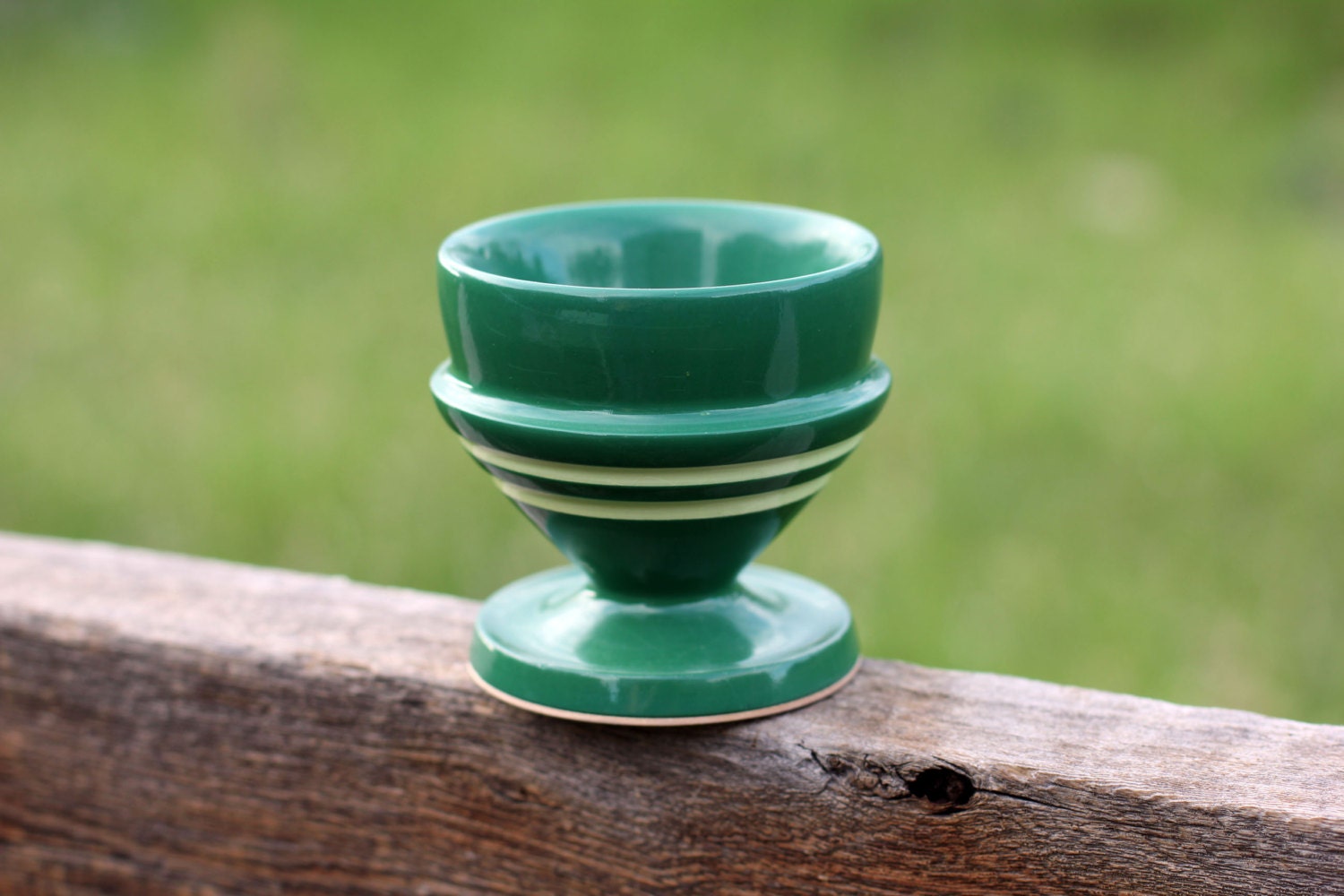 Small Handcrafted Wooden Bowl: Painted Green and Pastel Yellow