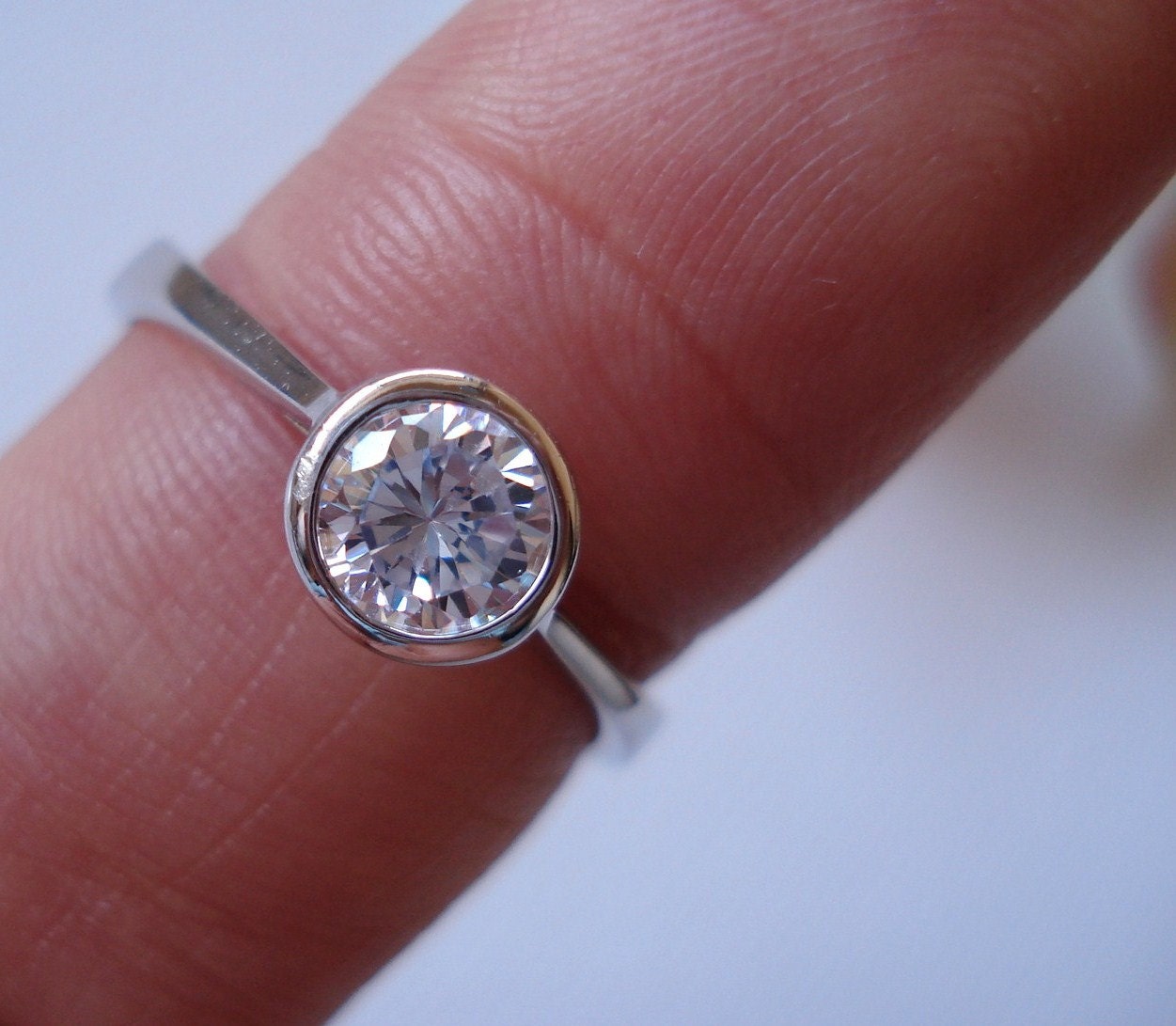 Sterling Silver Ring...Engrave any message, cubic zirconia bezel set round,  handmade jewelry,  couple ring, wedding, engagement, promise