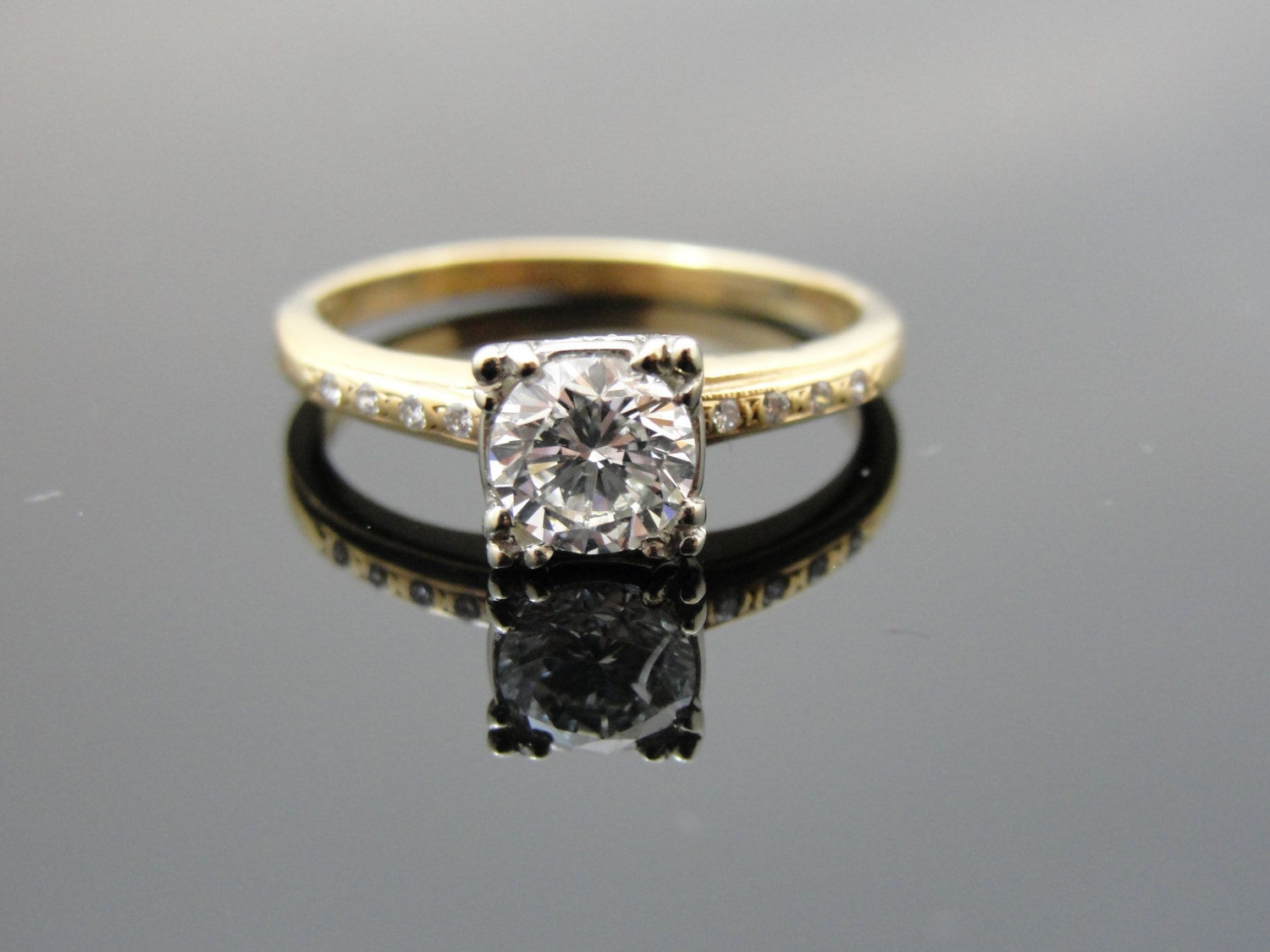 Retro1940s 1950s Engagement Ring, Re Vamped with Pave Diamonds RGDIA114D