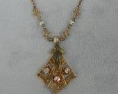 Art Nouveau Era Rose, Pearl and Diamond Necklace with Floral Motif NKGD204D