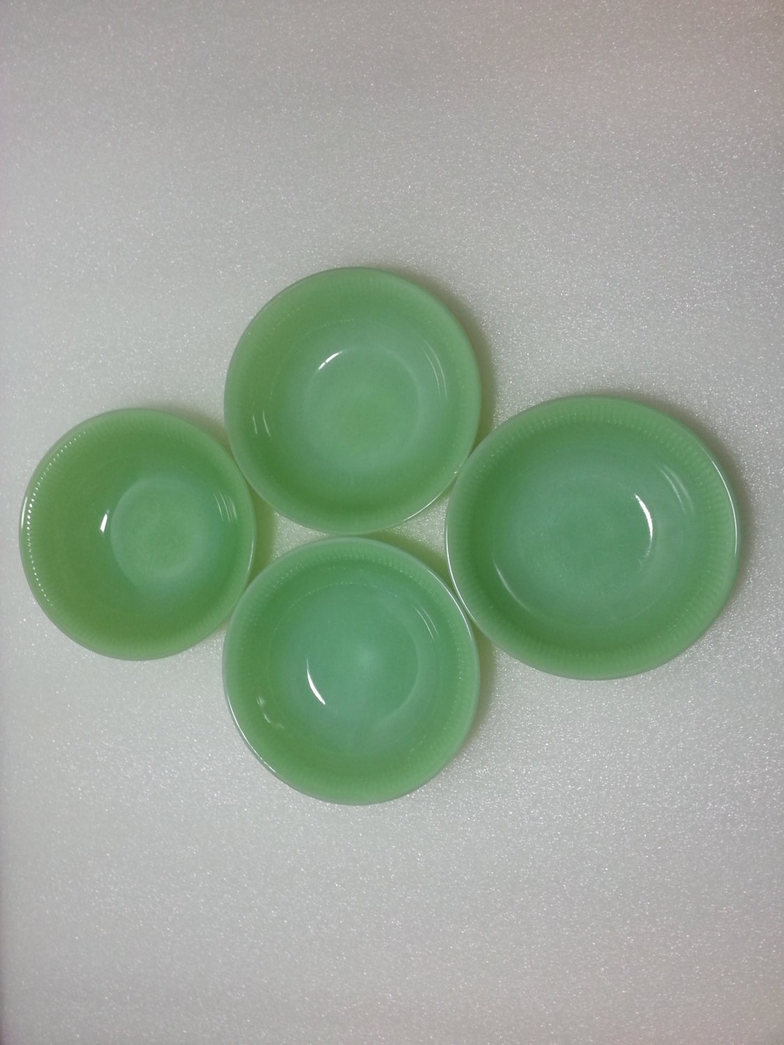 6 Inch Fire King Jane Ray Jadeite Set Of 4 Cereal Bowls - Salad Bowls