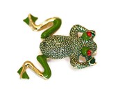 Vintage  Frog Brooch Green Enamel Pin