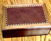 Walnut Wooden Jewelry Box with Leather Top and Wood Inlay