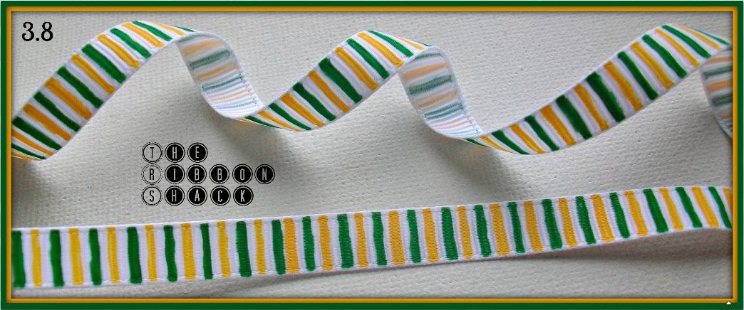 3.8 St. Patrick's Day, Paddy's, Wonky Stripes, Green, Yellow, Shamrock, Grosgrain Ribbon Il_170x135
