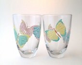Pair of Pastel Butterfly Highball Glasses - ToastedGlass