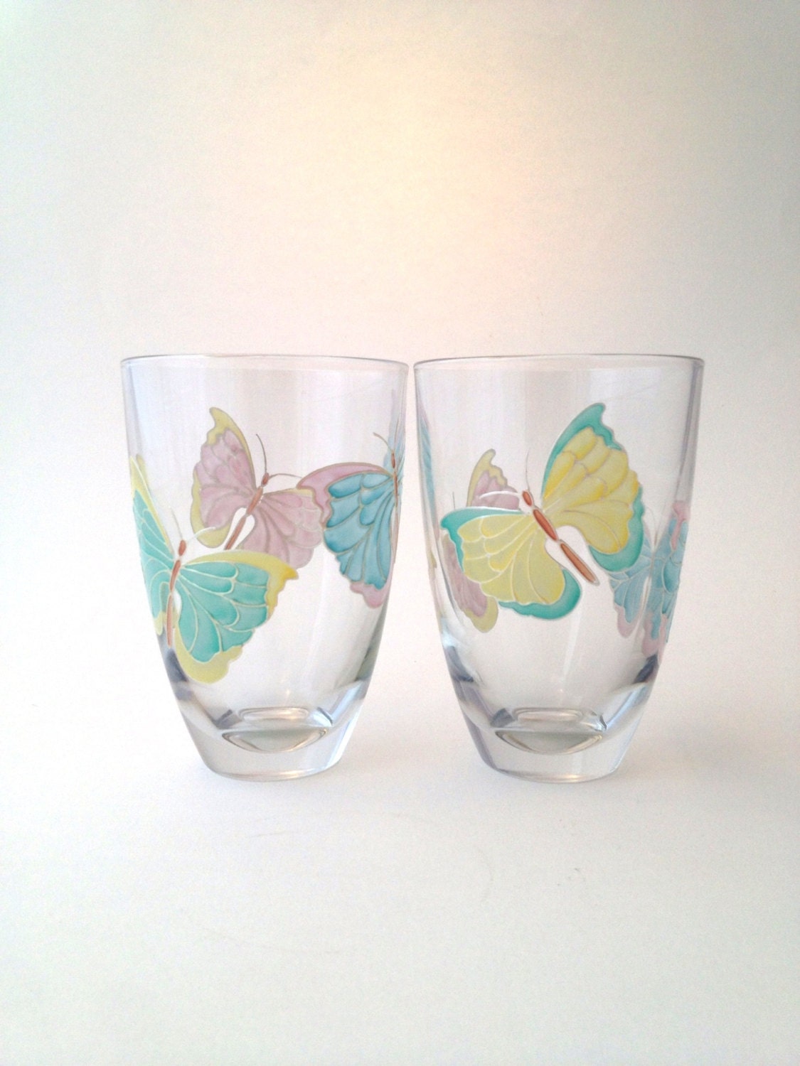 Pair of Pastel Butterfly Highball Glasses - ToastedGlass