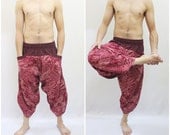 Graphic Art  Samurai Pants in Red and Dark Red, Trouser, Baggy pants, Yoga 100% Cotton(Unisex) One Size Fit All Man and women