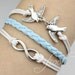 Silver Birds & Infinity wish Bracelet , White Ropes Light Blue braided bracelet Personalized Charm Jewelry Friendship Gift