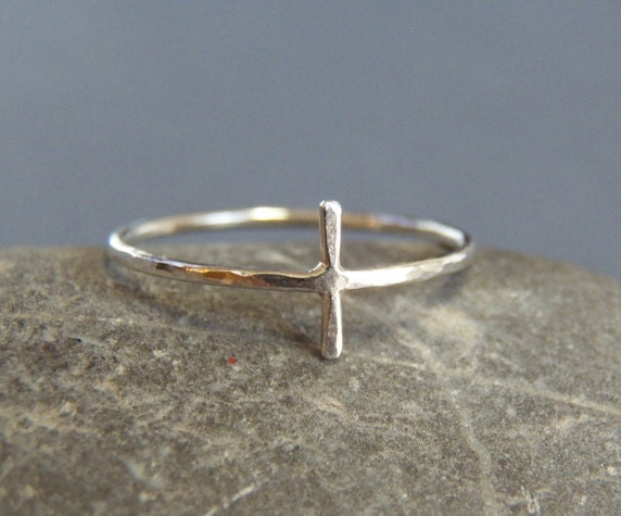 Sterling Silver Cross Ring - Sideways Cross or Upright design - Hand crafted - Minimal