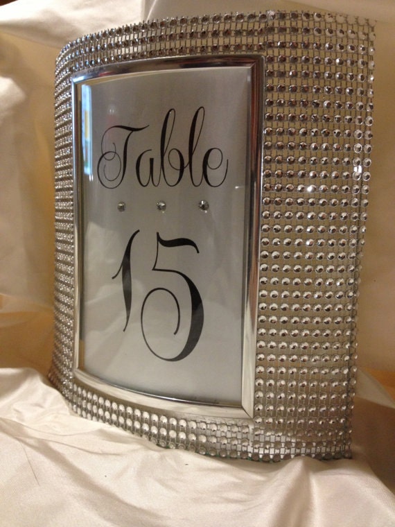 Custom listing for Cher- Set of 20 SILVER Bling Rhinestone Trimmed Curved Glass Table number frames with Swarovski crystals