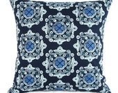 16x16 Throw Pillow Cover Navy Blue White Geometric Home Decor Decorative