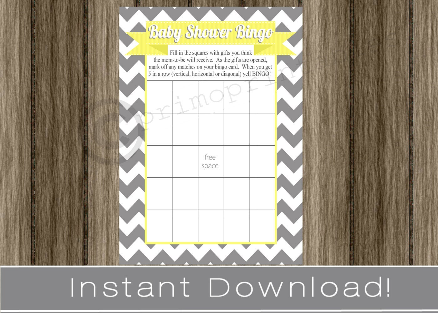 Baby Shower Bingo Game Cards gray chevron and yellow INSTANT DOWNLOAD diy digital printable file print your own Il_570xn