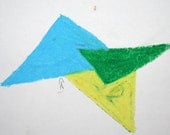 Trois Oil Pastel Drawing Light Blue Green Yellow Original Drawing Modern Drawing Abstract Drawing For the Home Decor Fine Art Minimalist