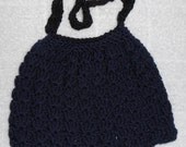 Handmade BLUE NAVY black Crochet Handbag purse bag hobo shell dark