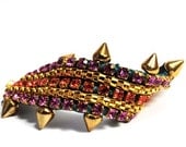 OOAK Friendship Rhinestone Spike Bracelet made with metal chain and 24k gold plated signature tag.,metal pikes and crystal stones