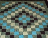 Turquoise and Black Leopard Print Twin Trip Around the World Quilt