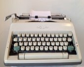 1950s Olympia West Germany Off-White Turquoise & Grey Working Vintage Typewriter with Case