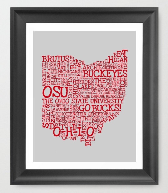 OHIO STATE UNIVERSITY - Buckeyes Typography 11" X 14" Print - osu, perfect gift