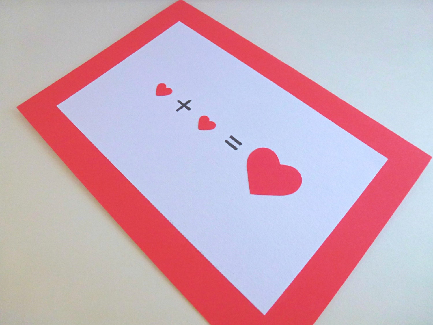 Wedding Card, Equation of Love, The Sum of Two Hearts - Red, White