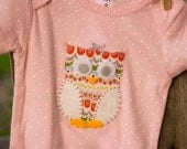 Hand-Embroidered Applique Owl Bodysuit
