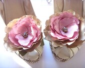 Shoe Clips, Golden-pink flowers, Silk Flower , Handwork , Accessories for women , Shoe Accessories