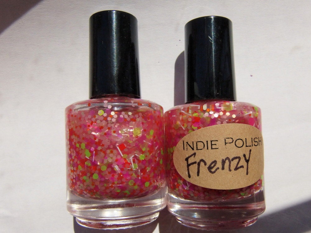 FRENZY - Handmade Nail Polish - large bottle  - polish - neon glitter - lacquer