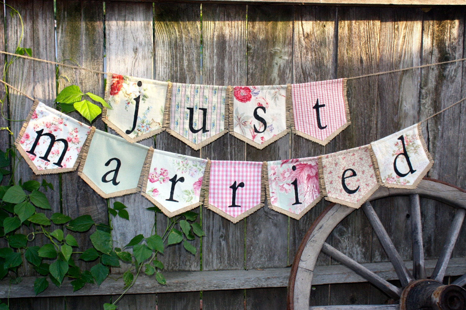 Custom JUST MARRIED bunting banner flag...wedding, celebration