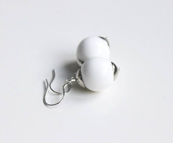 White Shell Bead // simple sterling silver earrings - handmade beaded jewelry - spring gift for her - mothers day gift