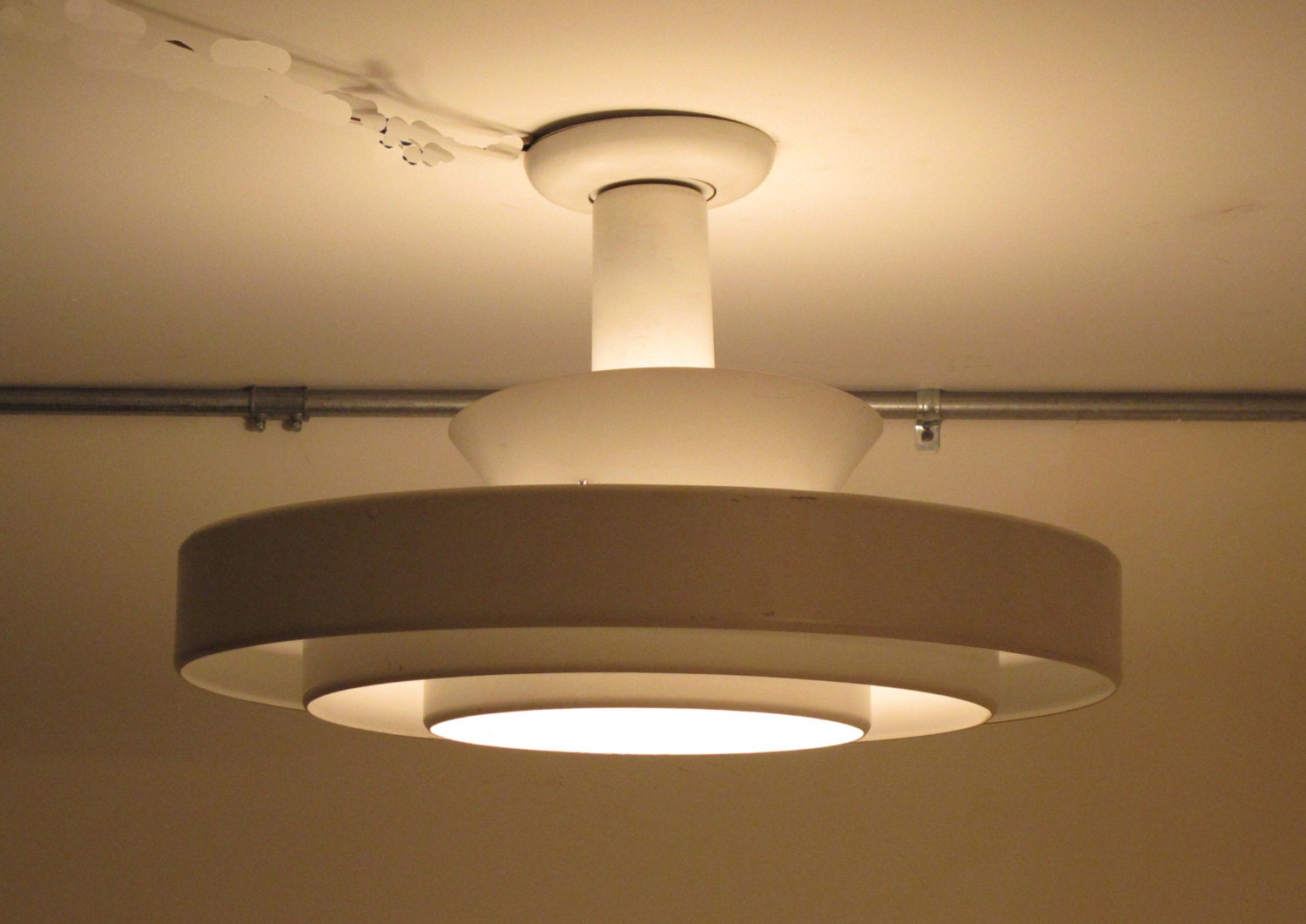 Industrial Mid Century Modern 1950s White Aluminum Flush Mount Fixture, 5 Avail.