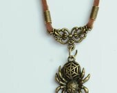 Spider Charms Necklace Antique Bronze Charms Necklace  Metal Necklace Multicolor Selection Leather Necklace Mens Leather Necklace