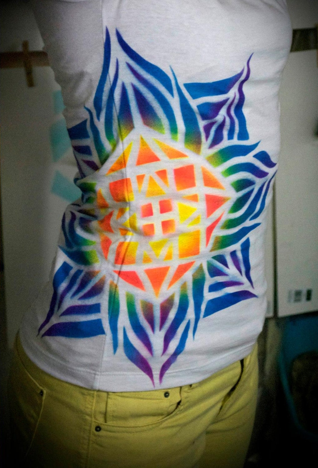 Geometric Tshirt Graffiti - Aztec Rose - Women's Small - Trippy Shirt