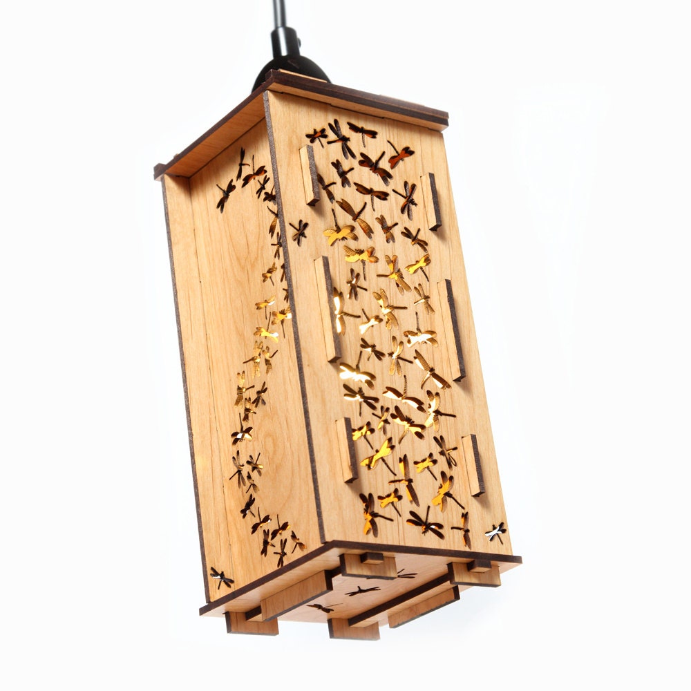 Dragonfly wood ceiling light lamp shade light fitting fixture box lighting sconce in sustainable wood