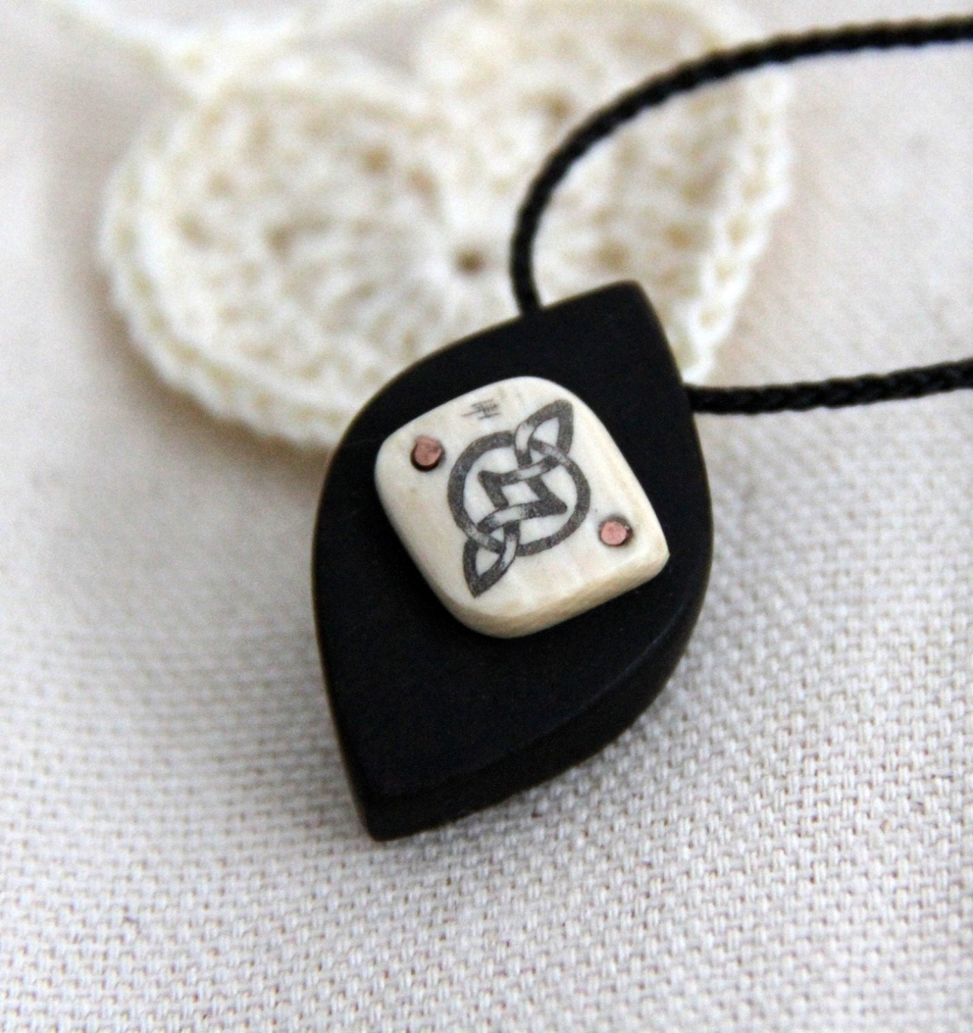 Scrimshaw celtic knot on mammoth tusk pendant celtic knot pendant
