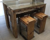 Reclaimed Wood and Glass Kitchen Table.