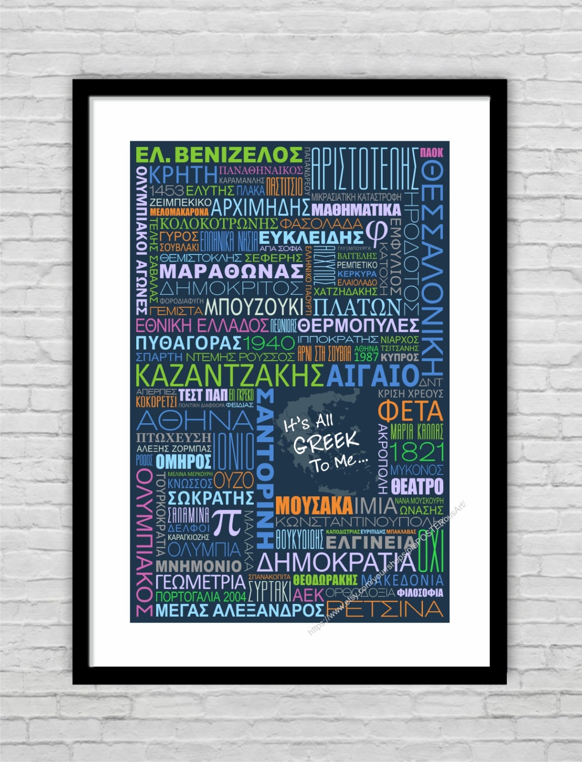 IT'S ALL GREEK to Me... / Subway Sign Art / 13"x19" (330x483mm) Greek Print / Humor / Inspirational / Nostalgic / Blue - Multicolor