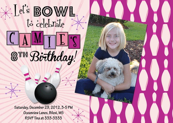 Pink Bowling Birthday Party Invitations - printable Il_570xn