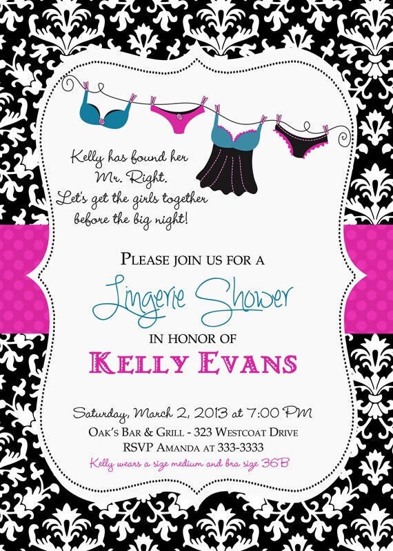 Pink Teal and Black Damask Lingerie Shower Invitation - Printable Il_570xn