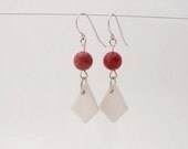 Ceramic earrings ,drop shape , Sterling Silver, White  Porcelain ,Carnelian bead, Modern, Minimalist, Geometric Jewelry, Gift For her