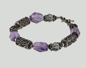 Custom Sterling Silver Bracelet w/Bali Beads, Swarovski Crystals and Ametrine Semi-Precious Stones