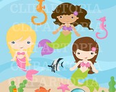 Cute Mermaid Digital clipart / Little Mermaid Digital Set for Personal and Commercial Use Il_170x135