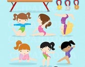 Gymnastics Clipart / Girls Gymnastics Cute Digital Clipart / For Personal and Commercial Use Il_170x135